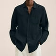 thumbnail image 1 of Gephdiin Long Sleeve Shirts for Men Shirts for Men Summer Cotton Linen Solid Plus Size Loose Shirt Mens Turn Down Collar Long Sleeve Shirt Mens Shirts Mens T-Shirts Cotton Navy Xl, 1 of 5