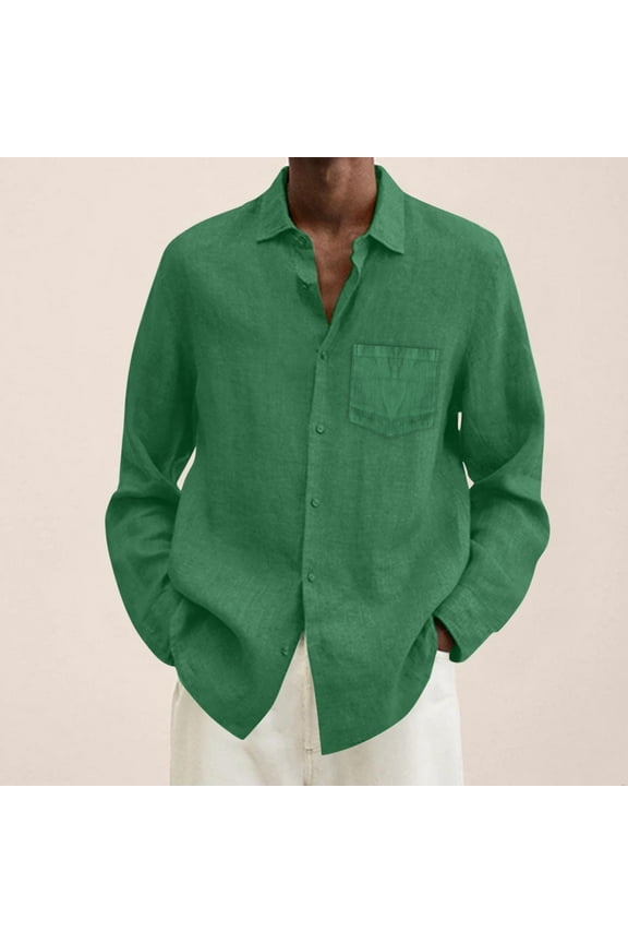 Long Sleeve Shirts for Men Shirts for Men Summer Cotton Linen Solid Plus Size Loose Shirt Mens Turn Down Collar Long Sleeve Shirt Mens Shirts Mens T-Shirts Cotton Green Xl
