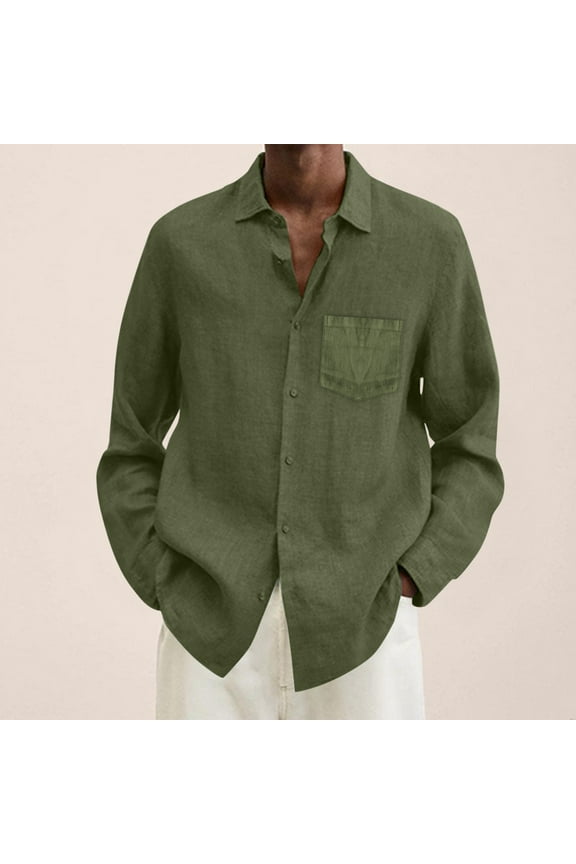 Long Sleeve Shirts for Men Shirts for Men Summer Cotton Linen Solid Plus Size Loose Shirt Mens Turn Down Collar Long Sleeve Shirt Mens Shirts Mens T-Shirts Cotton Army Green L