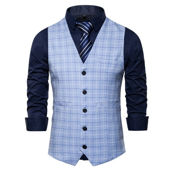 Gephdiin Mens Dress Shirts Mens Suit Mens Solid Color Wedding Dress Vest Mens Coat British Leisure Slim Stage Costume Suits for Men Mens Compression Tank Top Polyester Blue 1 Xxl
