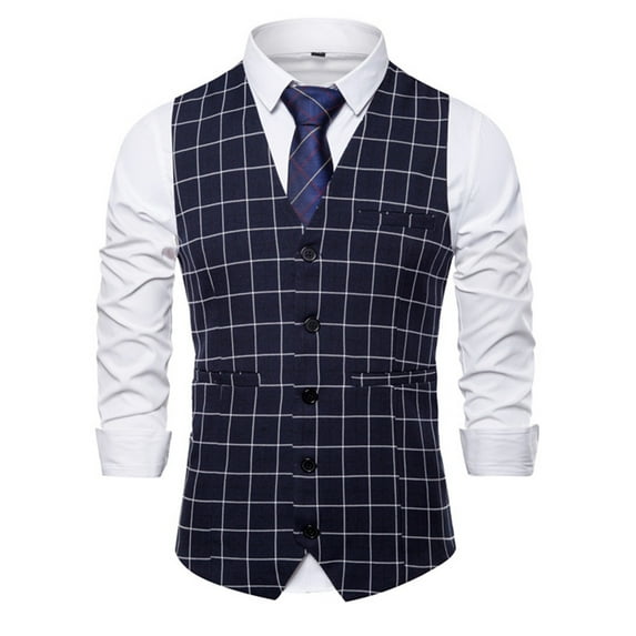 Gephdiin Mens Dress Shirts Mens Suit Mens Solid Color Wedding Dress Vest Mens Coat British Leisure Slim Stage Costume Suits for Men Mens Compression Tank Top Polyester Blue 2 M