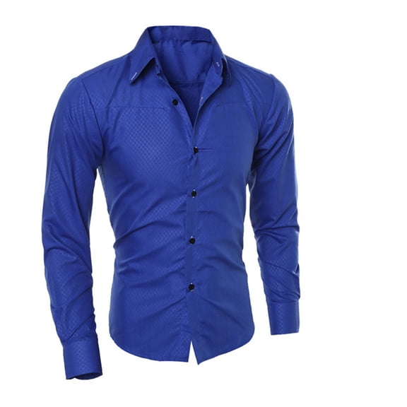 Gephdiin Mens Shirts Shirts for Men Dress Shirt Formal Stretch Wrinkle Frees Long Sleeve Slim Fit Button Down Shirts for Wedding Party Mens Shirts Casual Mens T-Shirts Polyester Blue Xxl