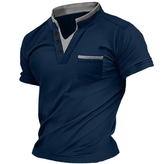 Gephdiin Polo Shirts for Men Men's T-Shirts Men's Short Sleeved Shirt T Shirt Top With Pockets And Stand Up Collar for Fashion Graphic Tees Men Mens Shirts Spandex Navy Xxl