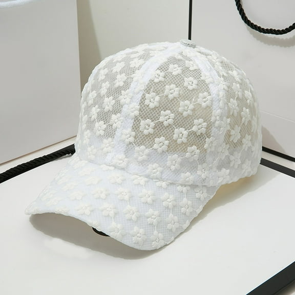 Gephdiin Sun Hats for Women,Trucker Hat Sun Shading and Korean Version Lace Cap Fashion Casual Hollow Flower Baseball Cap Baseball Cap,Visor Hats for Women White M