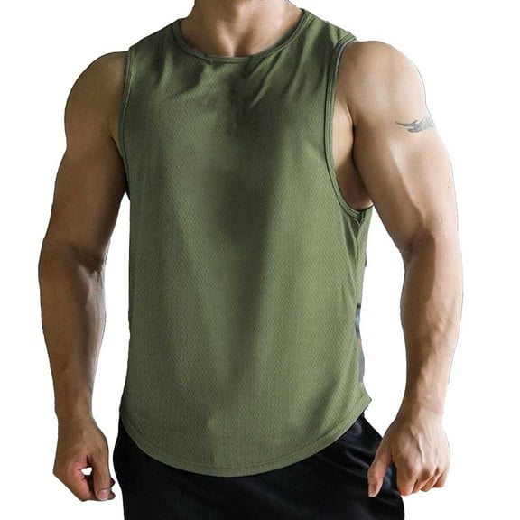 Gephdiin Tank Tops Men Workout Shirts for Men Fitness Mesh Breathable Sleeveless Tank Top Sleeveless Shirts for Men Spring Shirts for Women 2024 Polyester Army Green L
