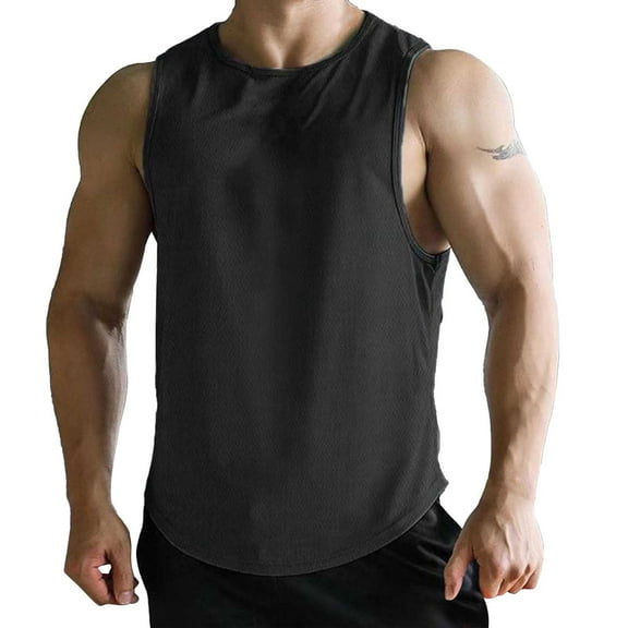 Gephdiin Tank Tops Men Workout Shirts for Men Fitness Mesh Breathable Sleeveless Tank Top Sleeveless Shirts for Men Spring Shirts for Women 2024 Polyester Black Xl