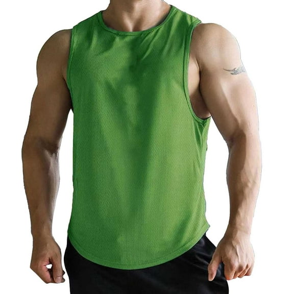 Gephdiin Tank Tops Men Workout Shirts for Men Fitness Mesh Breathable Sleeveless Tank Top Sleeveless Shirts for Men Spring Shirts for Women 2024 Polyester Green Xl