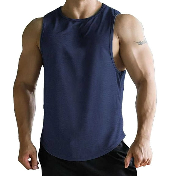 Gephdiin Tank Tops Men Workout Shirts for Men Fitness Mesh Breathable Sleeveless Tank Top Sleeveless Shirts for Men Spring Shirts for Women 2024 Polyester Navy Xl