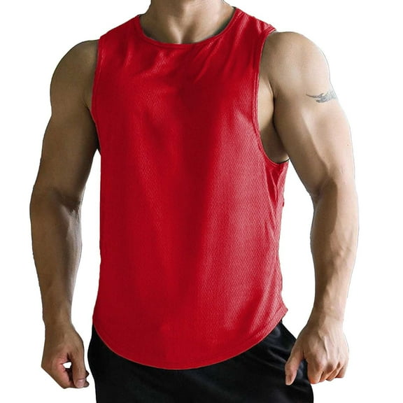 Gephdiin Tank Tops Men Workout Shirts for Men Fitness Mesh Breathable Sleeveless Tank Top Sleeveless Shirts for Men Spring Shirts for Women 2024 Polyester Red Xl