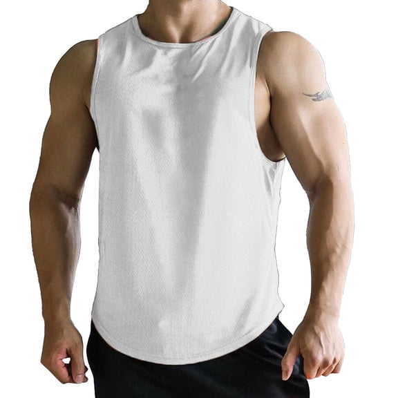 Gephdiin Tank Tops Men Workout Shirts for Men Fitness Mesh Breathable Sleeveless Tank Top Sleeveless Shirts for Men Spring Shirts for Women 2024 Polyester White Xl