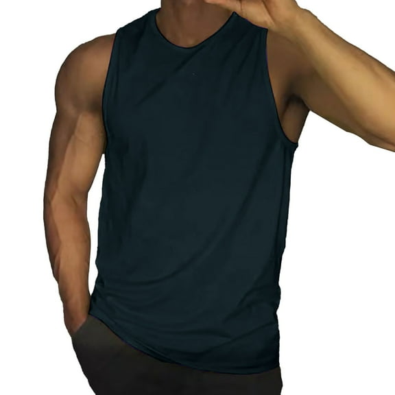 Gephdiin Tank Tops Men Workout Shirts for Men Men's Summer Solid Color Vest Vintage Wash Sleeveless T Shirt Vest Top Athletic Shirts & Tops Mens Compression Tank Top Polyester Z Navy M