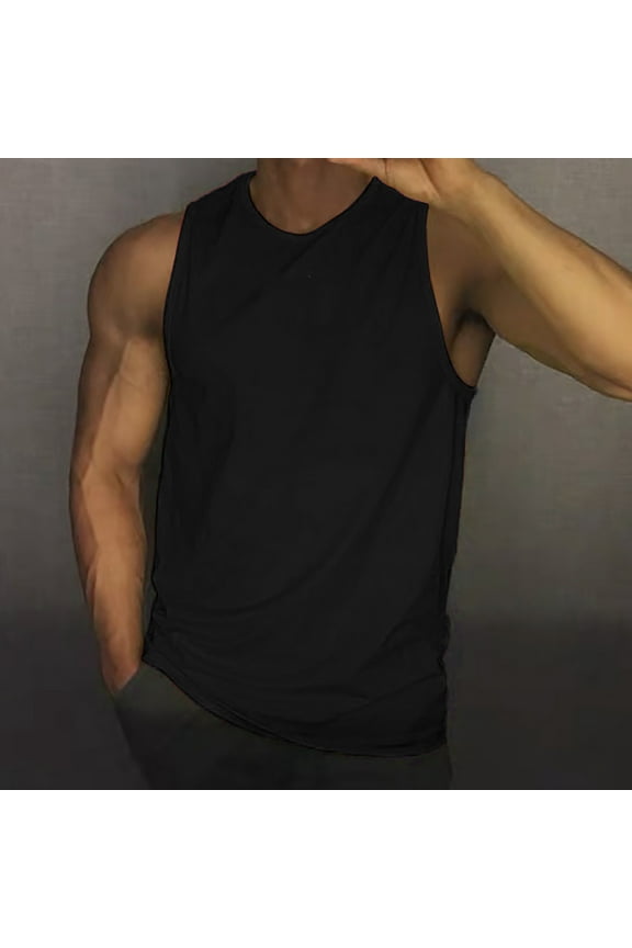 Tank Tops Men Workout Shirts for Men Men's Summer Solid Color Vest Vintage Wash Sleeveless T Shirt Vest Top Athletic Shirts & Tops Mens Compression Tank Top Polyester Black 4Xl