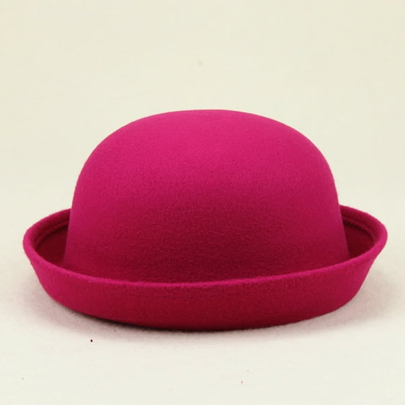 Gephdiin Trucker Hat,Bowler Hats Elegant Adults Solid Hat Roll Up Brim Panama Bowler Hat Bucket Hat Mens Womens Classic Wool Round Bowler Hats Cap Felt Hat,Wedding Hat Hot Pink One Size