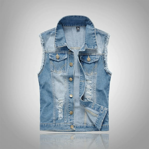 Gephdiin Vest for Men Jackets for Men Fashion Mens Denim Vest Jacket Sleeveless Pockets for Casual Wear Top Blouse Jean Jacket Mens Shirts Cotton Blue 5Xl