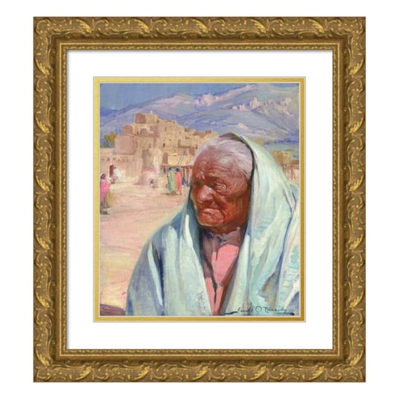 Gerald Cassidy 12x14 Gold Ornate Wood Frame and Double Matted Museum Art Print Titled - Antonio Concha, Old Man of Taos (1924)
