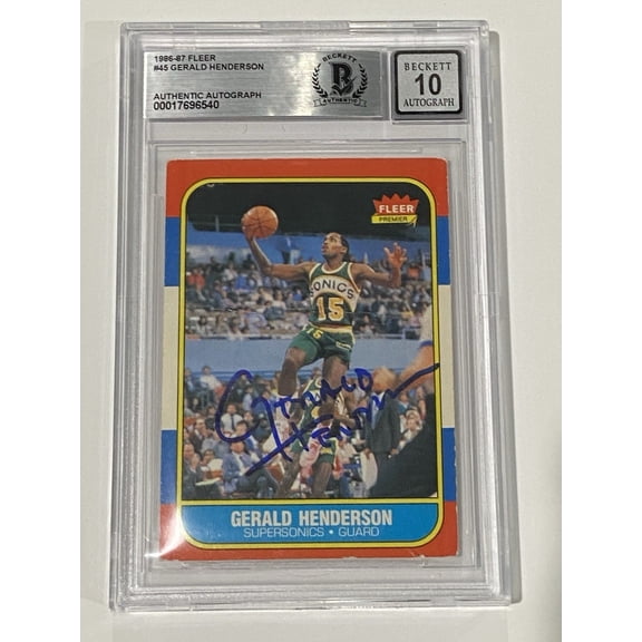Gerald Henderson Signed 1986 Fleer #45 BAS Auto 10 Beckett Supersonics