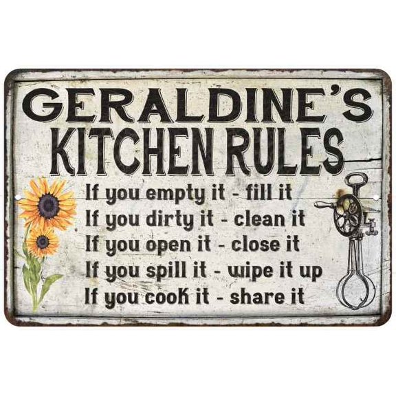 Geraldine's Kitchen Rules Chic Sign Vintage Decor 8x12 Metal Sign 108120032164