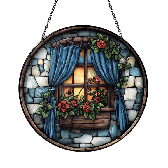 Geranium Bloom Stained Glass Style Window Suncatcher, Classic Garden Floral Decor