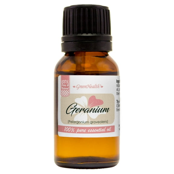Geranium Essential Oil - 15 ml - Amber Glass Bottle w/ Euro Dropper - GreenHealth
