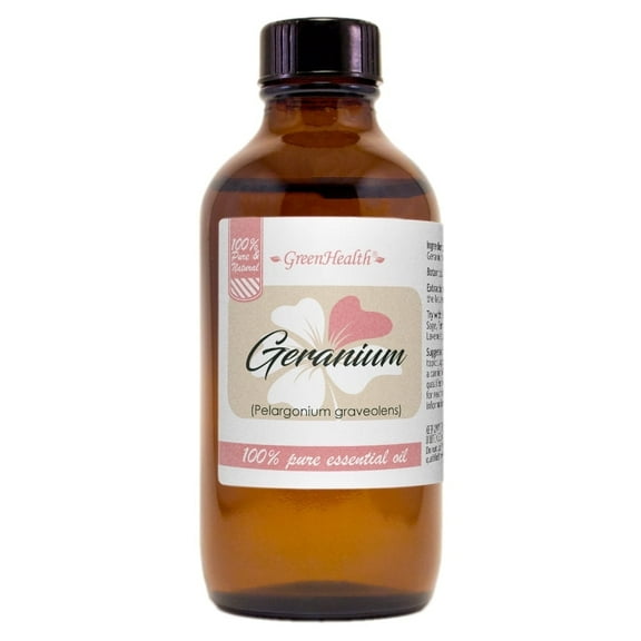 Geranium Essential Oil - 4 fl oz - Amber Glass Bottle w/ Cap - GreenHealth