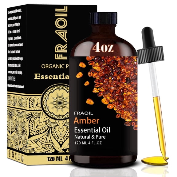FRAOIL Amber Essential Oil, 4 Fl Oz, for Aroma Diffuser, Body, Candles, Soap, Humidifier, Yoga, Home Aromatherapy, DIY Cleaning