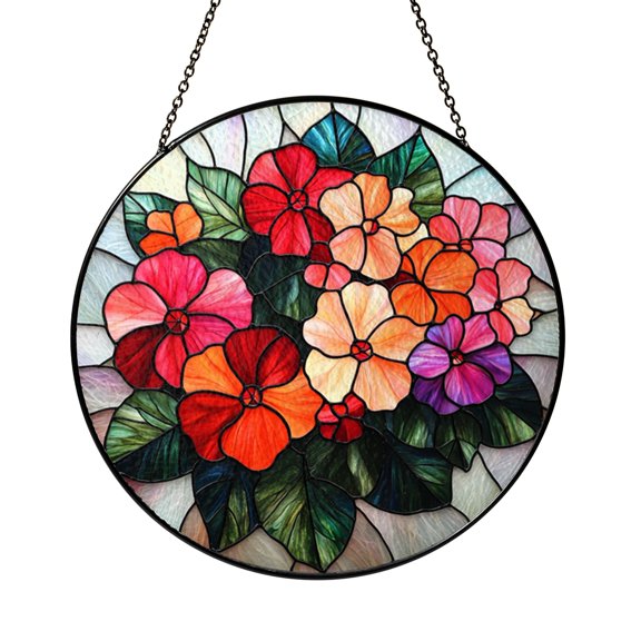 Geranium Floral Window Suncatcher, Faux Glass Inspired Panel for Garden Homes and Flower Lovers