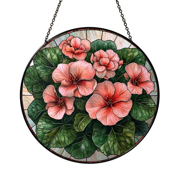 Geranium Flower Stained Glass Window Suncatcher Bright Botanical Hanging Decor Birthday Gift Idea