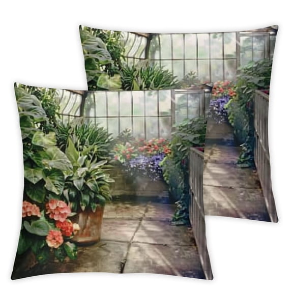 Geranium Garden Greenhouse Flowers Design by Alpenglow Workshop Throw Pillow, Multi-Color