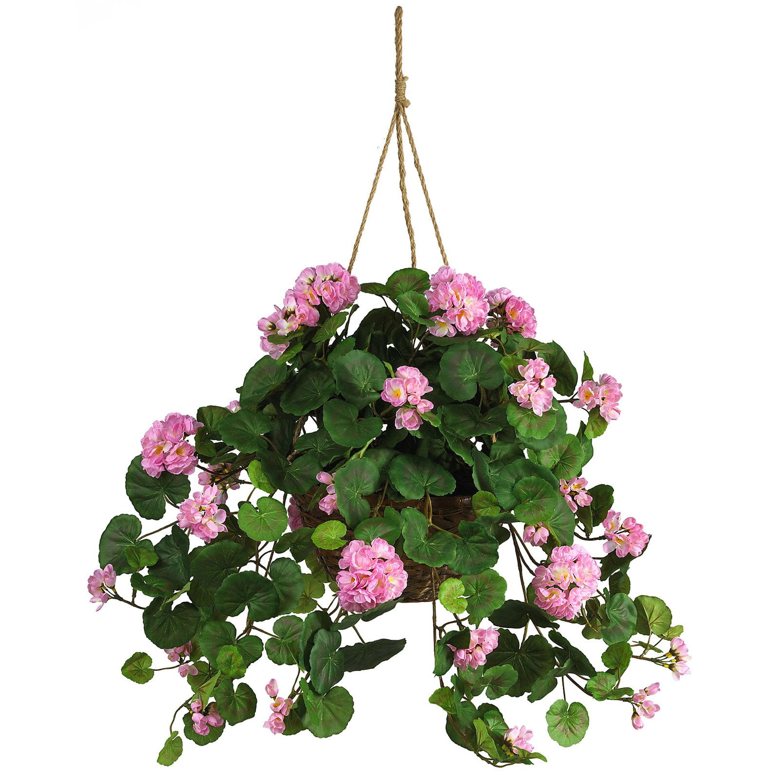 Vibrant Multicolor Silk Geranium Hanging Basket with Wicker Planter