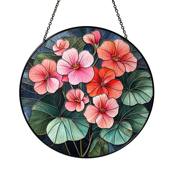 Geranium Mandala Glass Suncatcher Window Hanging, Boho Zen Floral Decor, Calm Home Accent, Thoughtful Gift Idea