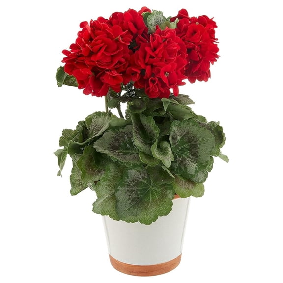 Geranium Silk Plant - 17 Inch Red Artificial Flowers - Realistic Fake Geranium Arrangement in Decorative Vase - Home Office Table Centerpiece