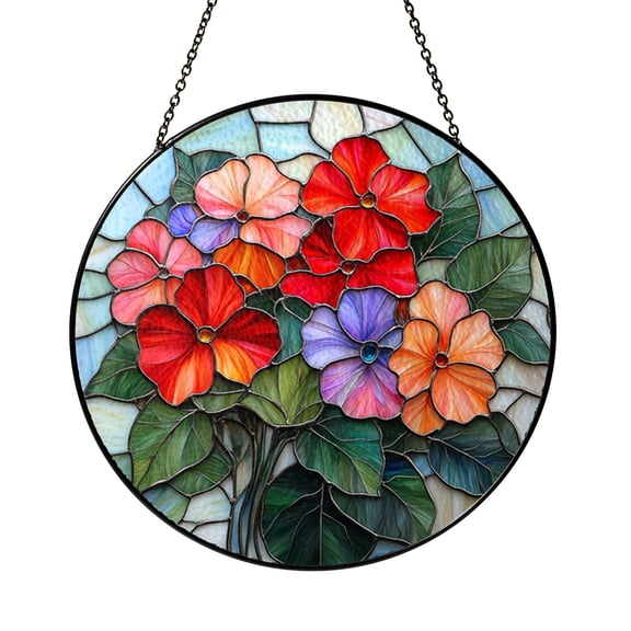 Geranium Window Suncatcher, Faux Glass Inspired Floral Accent for Garden Inspired Home Gifts cy