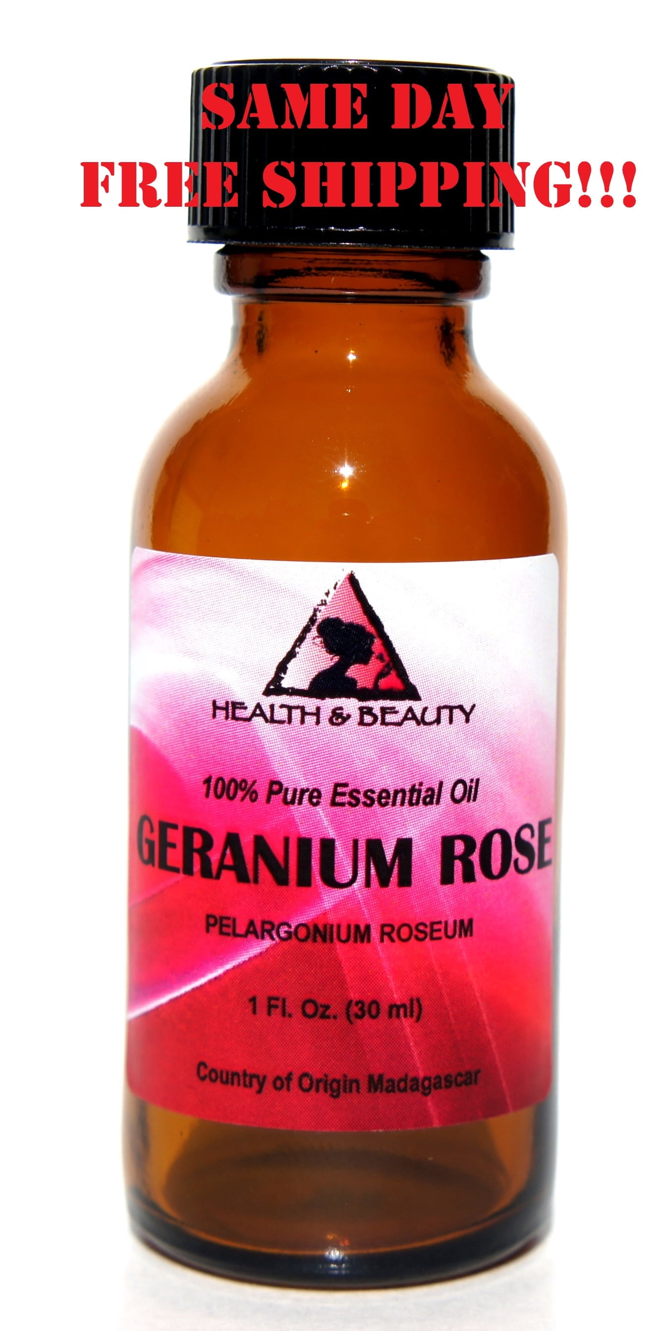 Geranium rose essential oil aromatherapy 100% pure natural glass 1.0 oz 30ml