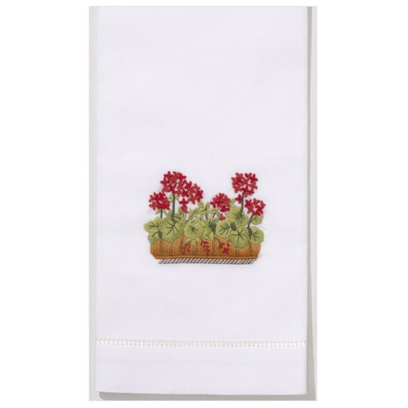 Geraniums 100% Cotton Hand Embroidered Guest Hand Towel