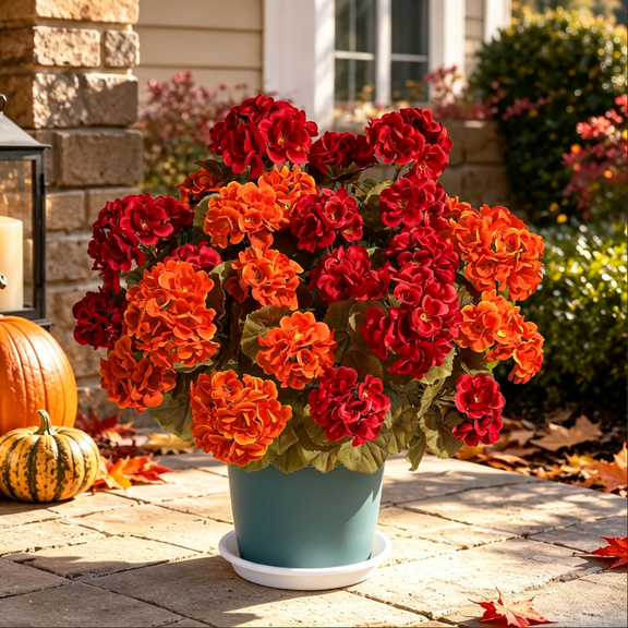 Geraniums Fall Flowers Artificial Flowers for Outdoors Autumn Decor, 6 Bundles Faux Geraniums Bush Realistic UV Resistant Fake Flowers Greenery for Outside Porch Patio Yard Indoor, Mix