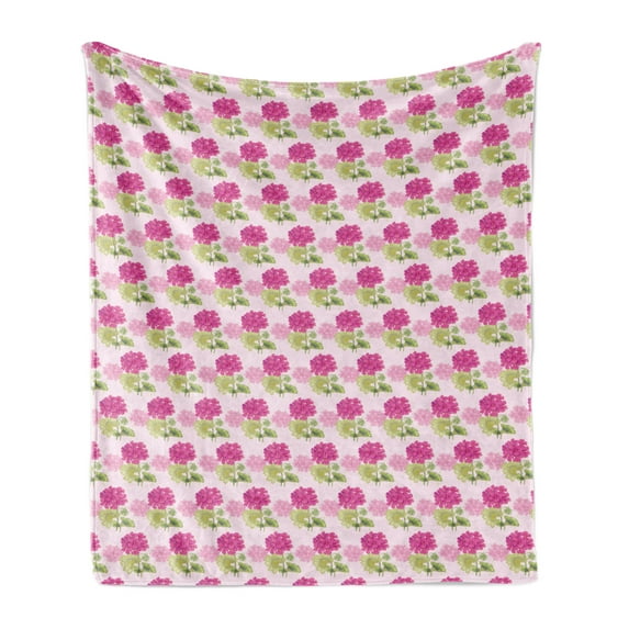 Geraniums Soft Flannel Fleece Blanket, Colorful Illustration of Spring Art Geranium Flowers Nature Print, Cozy Plush for Indoor and Outdoor Use, 50" x 60", Baby Pink and Multicolor, by Ambesonne