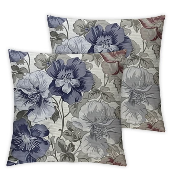 Geraniums Throw Pillow Cushion Case, Victorian Pattern of Monochrome Flowers Designed in Cold Tones on Plain, Decorative Square Accent Pillow Cover, White and Multicolor