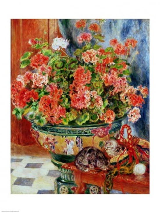 Geraniums and Cats 1881 Canvas Art - Pierre-Auguste Renoir (18 x 24)