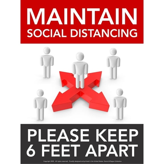 Gerard Aflague Collection 18" x 24" Maintain Social Distancing Poster - English Version, Large Format - Semi-Gloss Coating, 6 Ounces