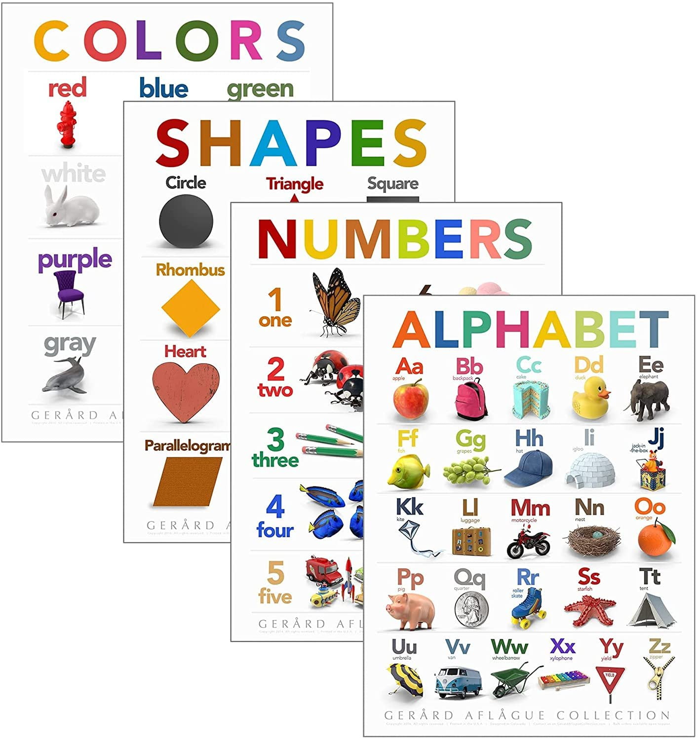 Gerard Aflague Collection Alphabet Numbers Shapes Colors 18” x 24 ...