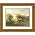 thumbnail image 1 of Gerard Bilders 24x19 Gold Ornate Framed and Double Matted Museum Art Print Titled - Cows at a Pond (1860 - 1865), 1 of 4