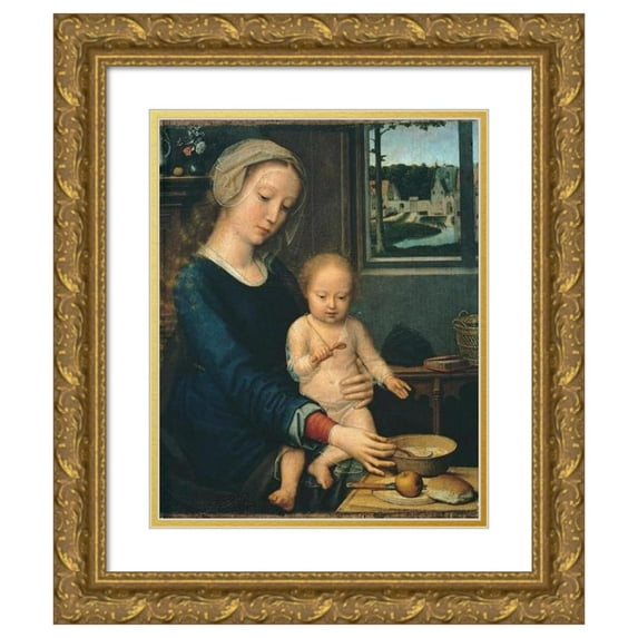 Gerard David 12x14 Gold Ornate Wood Frame and Double Matted Museum Art Print Titled - Madonna and Child with the Milk Soup (1510-1515)