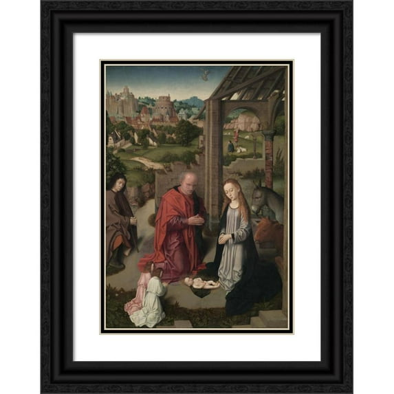 Gerard David 14x18 Black Ornate Wood Framed Double Matted Museum Art Print Titled - The Nativity (C. 1485-1490)