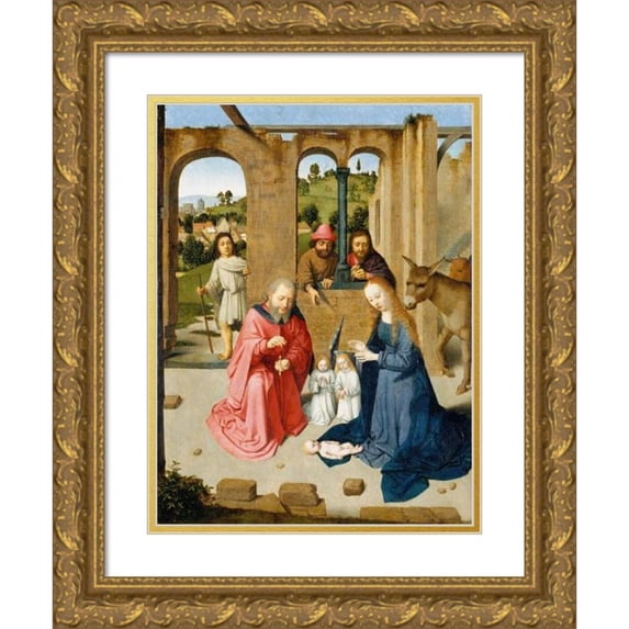 Gerard David 14x18 Gold Ornate Wood Frame and Double Matted Museum Art Print Titled - The Nativity (Early 1480s)