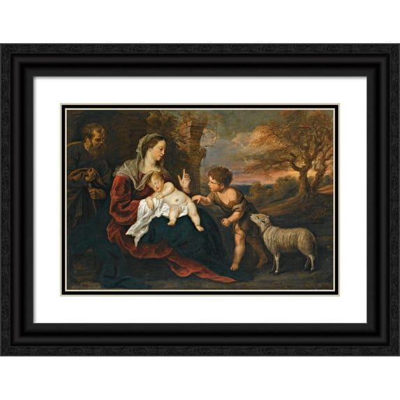 Gerard Seghers 18x13 Black Ornate Wood Framed Double Matted Museum Art Print Titled - The Holy Family with the Infant Saint John the Baptist