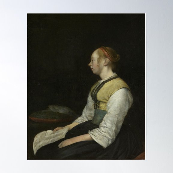 Gerard Ter Borch - Seated Girl In Peasant Costume, 1660 Poster Wall Art, Modern Wall Decor For Living Room Bedroom, 8x12 UNFRAMED