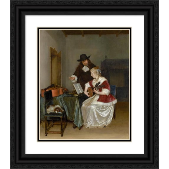 Gerard ter Borch 12x14 Black Ornate Wood Framed Double Matted Museum Art Print Titled: The Music Lesson (1668)