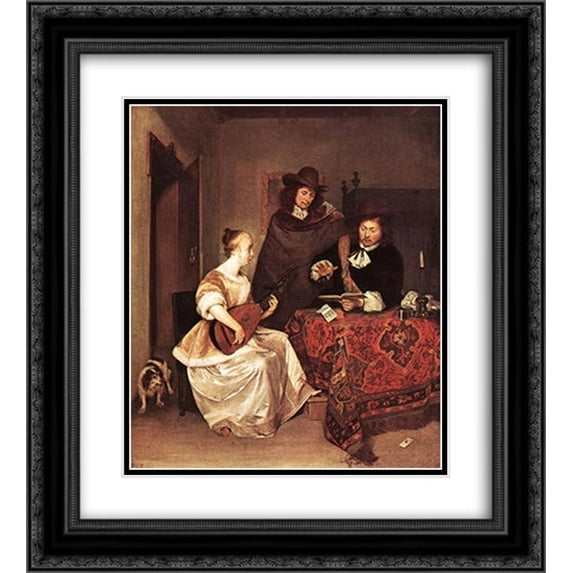 Gerard ter Borch 2x Matted 20x22 Black Ornate Framed Art Print 'A Young Woman Playing a Theorbo to Two Men'