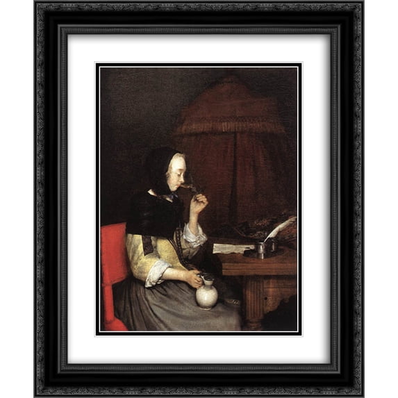 Gerard ter Borch 2x Matted 20x24 Black Ornate Framed Art Print 'A Woman drinking Wine'