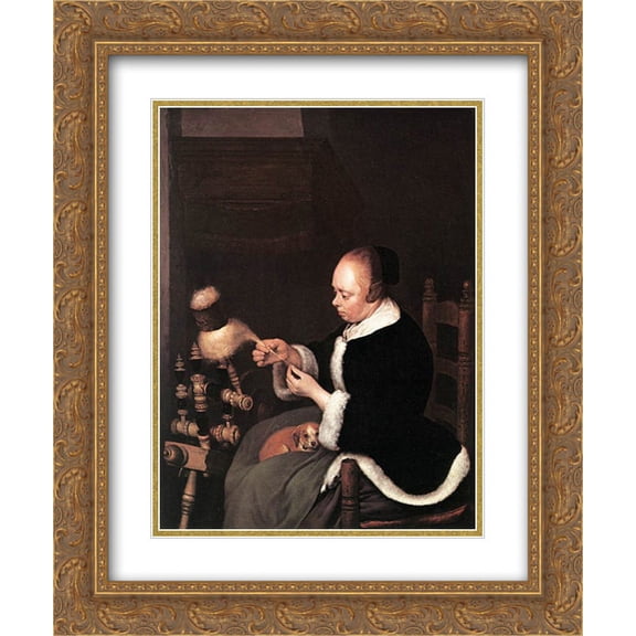 Gerard ter Borch 2x Matted 20x24 Gold Ornate Framed Art Print 'A Woman Spinning'